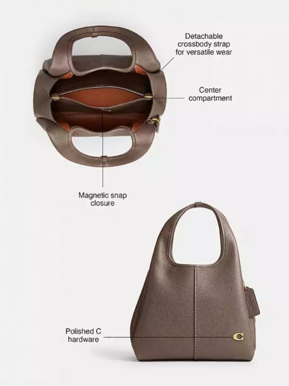 Nwt Coach Lana 23 Pebble leather, color: dark stone - Picture 2 of 11